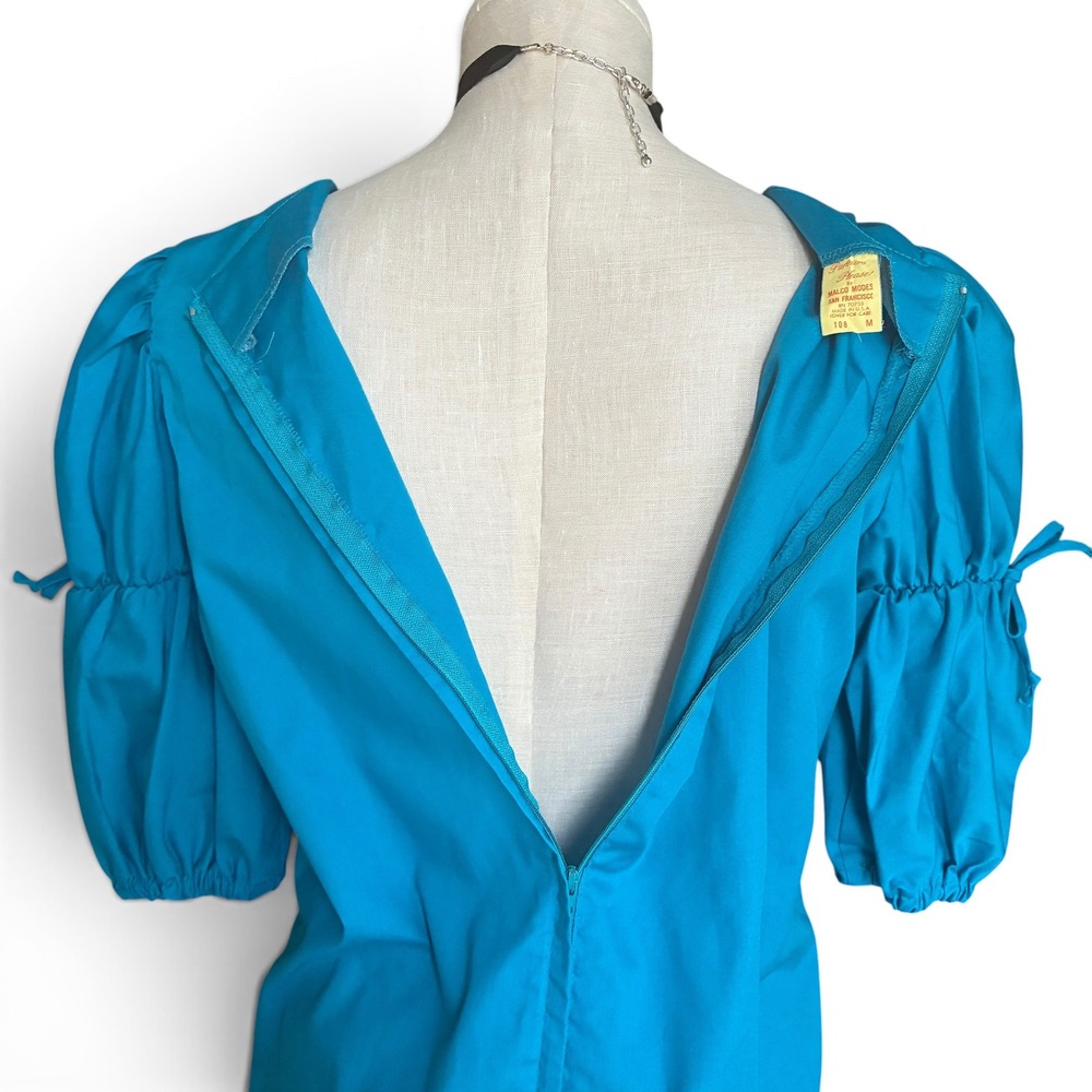 Vintage 70s Peasant Blouse Blue Poet Sleeve Boho Top Medium - Picture 7 of 9